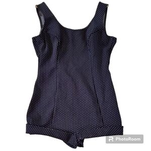 Vtg 40s‎ 50s Bradley Black White Polka Dot  Boy Leg Low Back One Piece Swimsuit